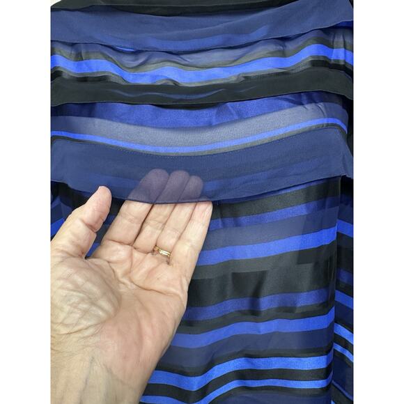 Lane Bryant Women 22/24 Sheer Navy Black Blue Striped Blouse Elastic Bottom Hem - Picture 3 of 16